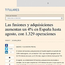 Las fusiones y adquisiciones aumentan un 4% en Espaa hasta agosto, con 1.329 operaciones